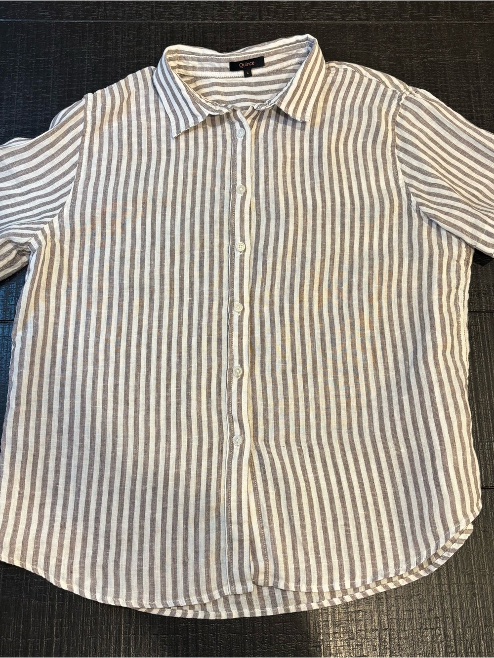 Quince Women’s Grey & White Stripe 100% Linen Shirt- Size L